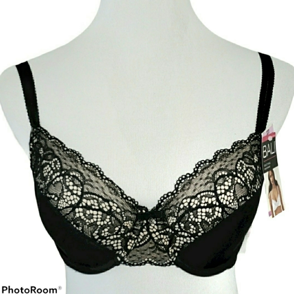 Bali Lace Desire Underwire Bra Size 32D Black NWT